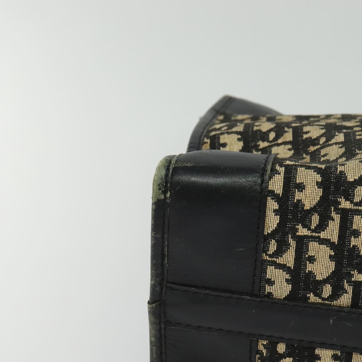 Christian Dior Trotter Canvas Hand Bag Navy Gold Auth 132382