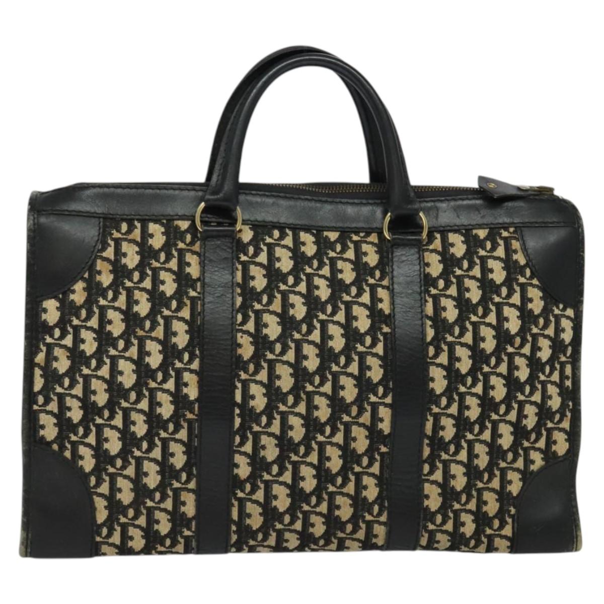 Christian Dior Trotter Canvas Hand Bag Navy Gold Auth 132382