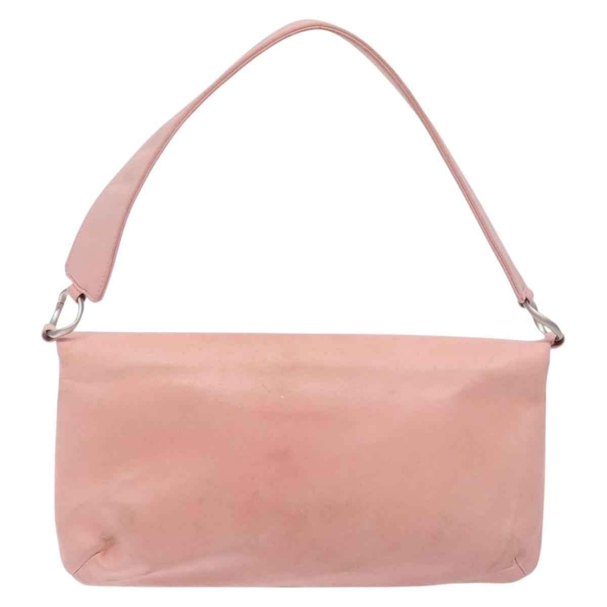 CHANEL Choco Bar Shoulder Bag Suede Pink Silver CC Auth 132385