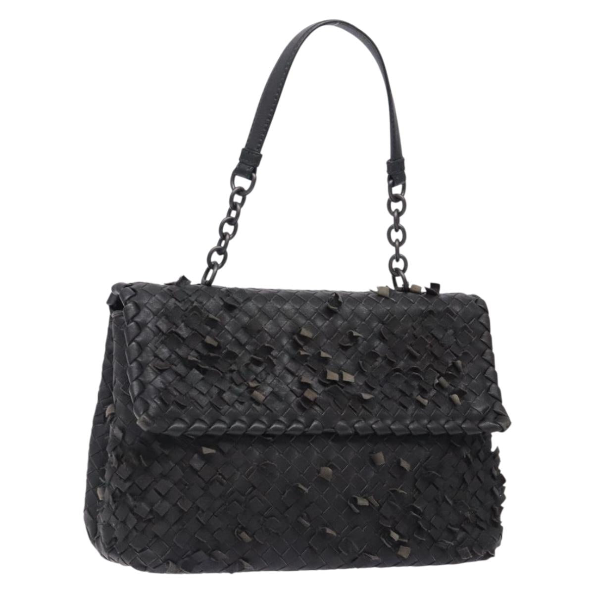 BOTTEGA VENETA INTRECCIATO Shoulder Bag Leather Black Auth 132398