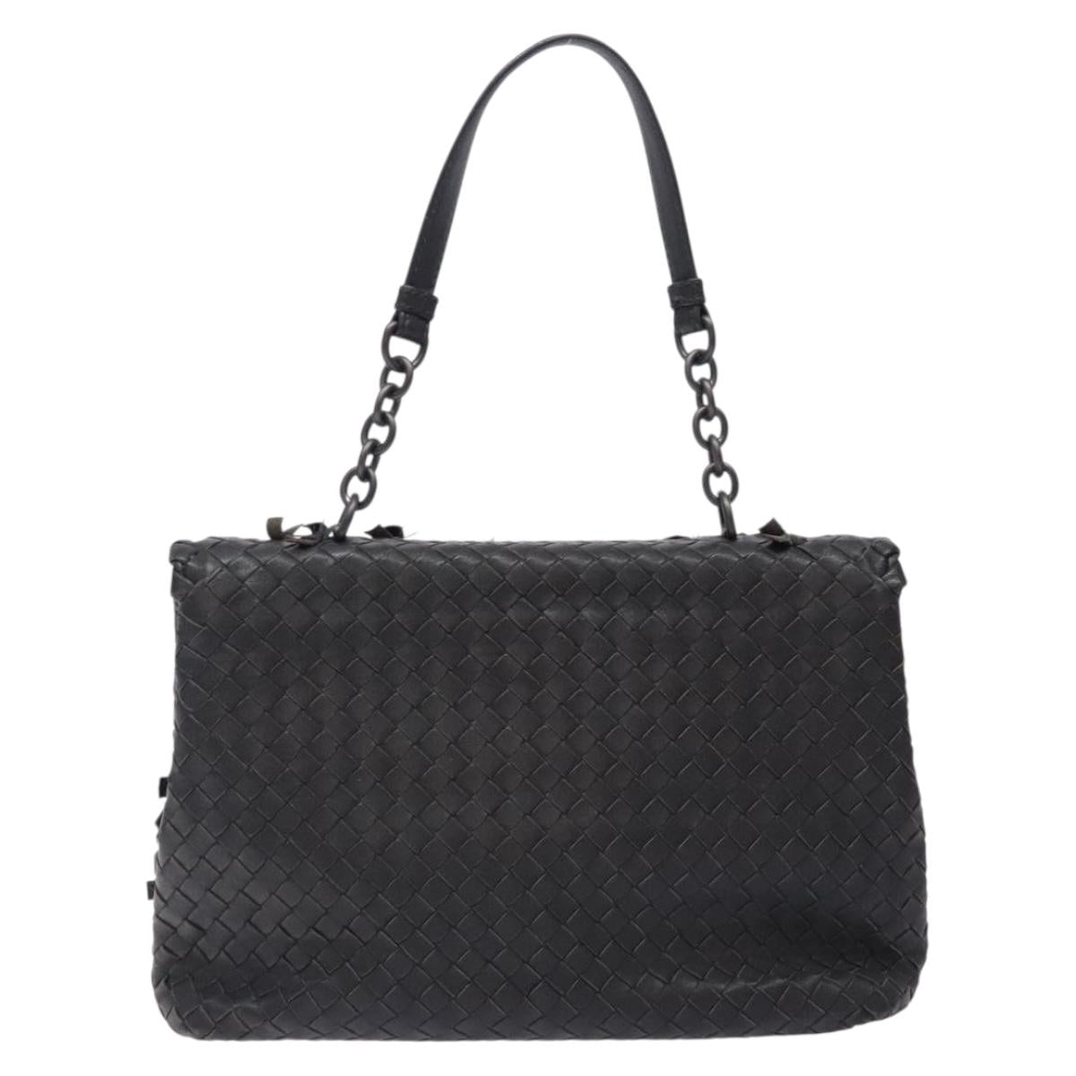 BOTTEGA VENETA INTRECCIATO Shoulder Bag Leather Black Auth 132398