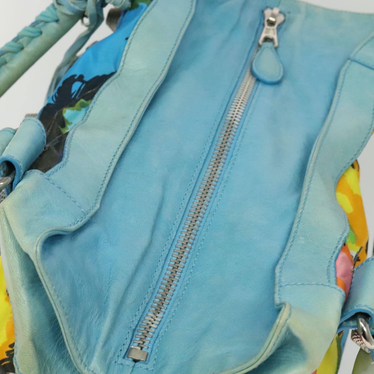 BALENCIAGA The Giant Brief Hand Bag Nylon Light Blue Silver Auth 132399