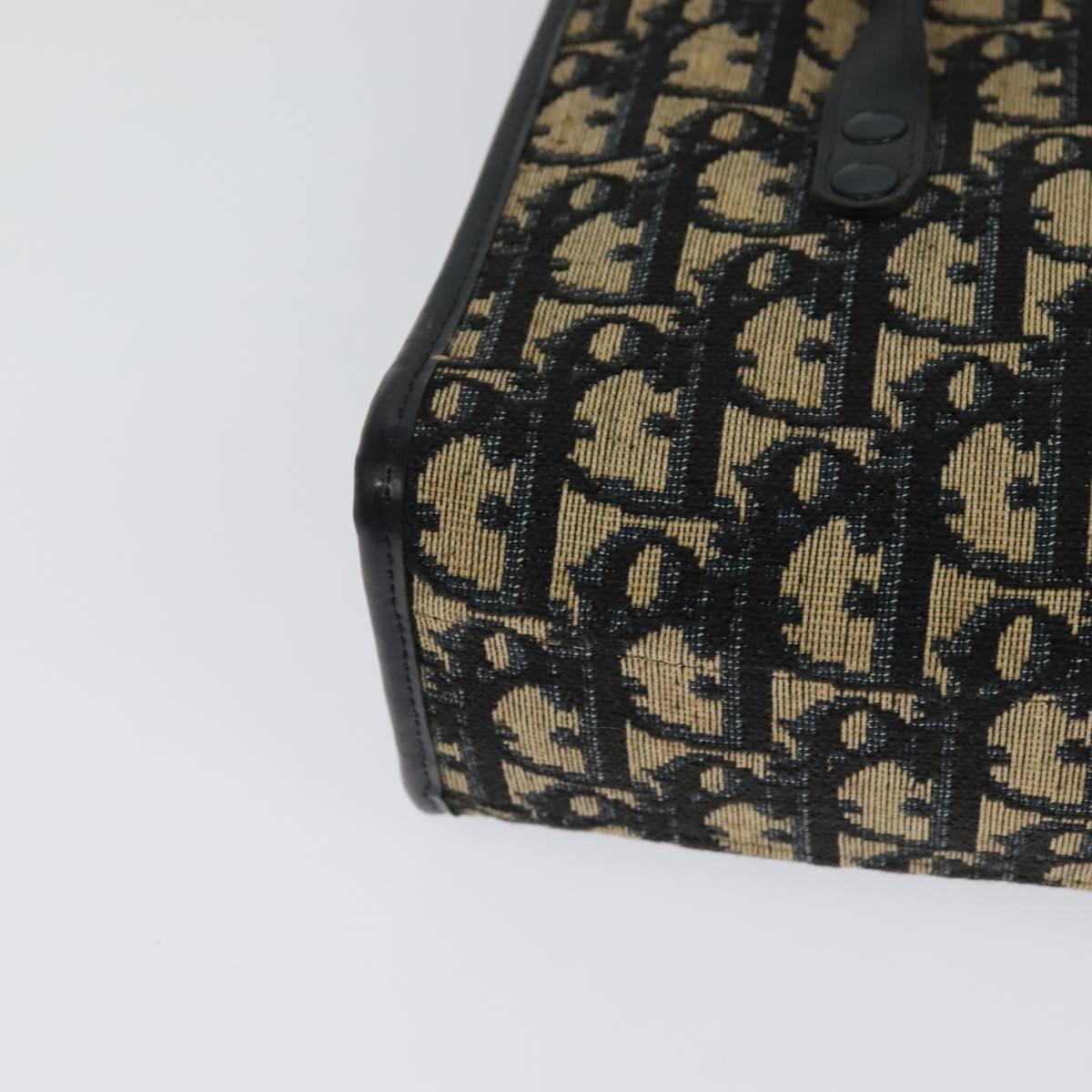 Christian Dior Trotter Canvas Hand Bag Navy Gold Auth 132402