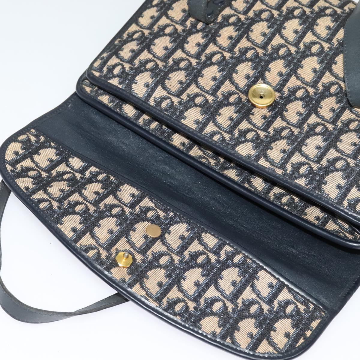 Christian Dior Trotter Canvas Hand Bag Navy Gold Auth 132402