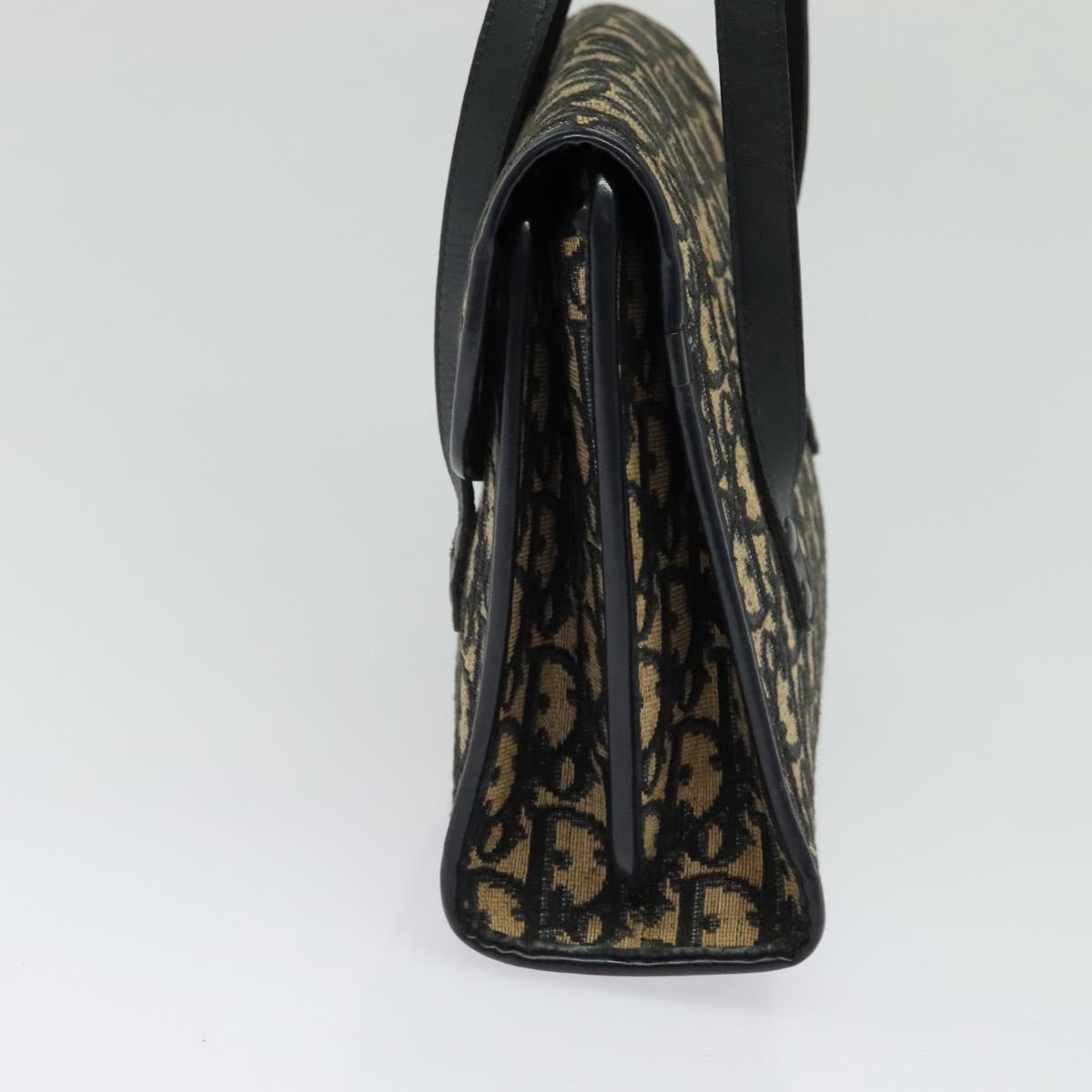 Christian Dior Trotter Canvas Hand Bag Navy Gold Auth 132402