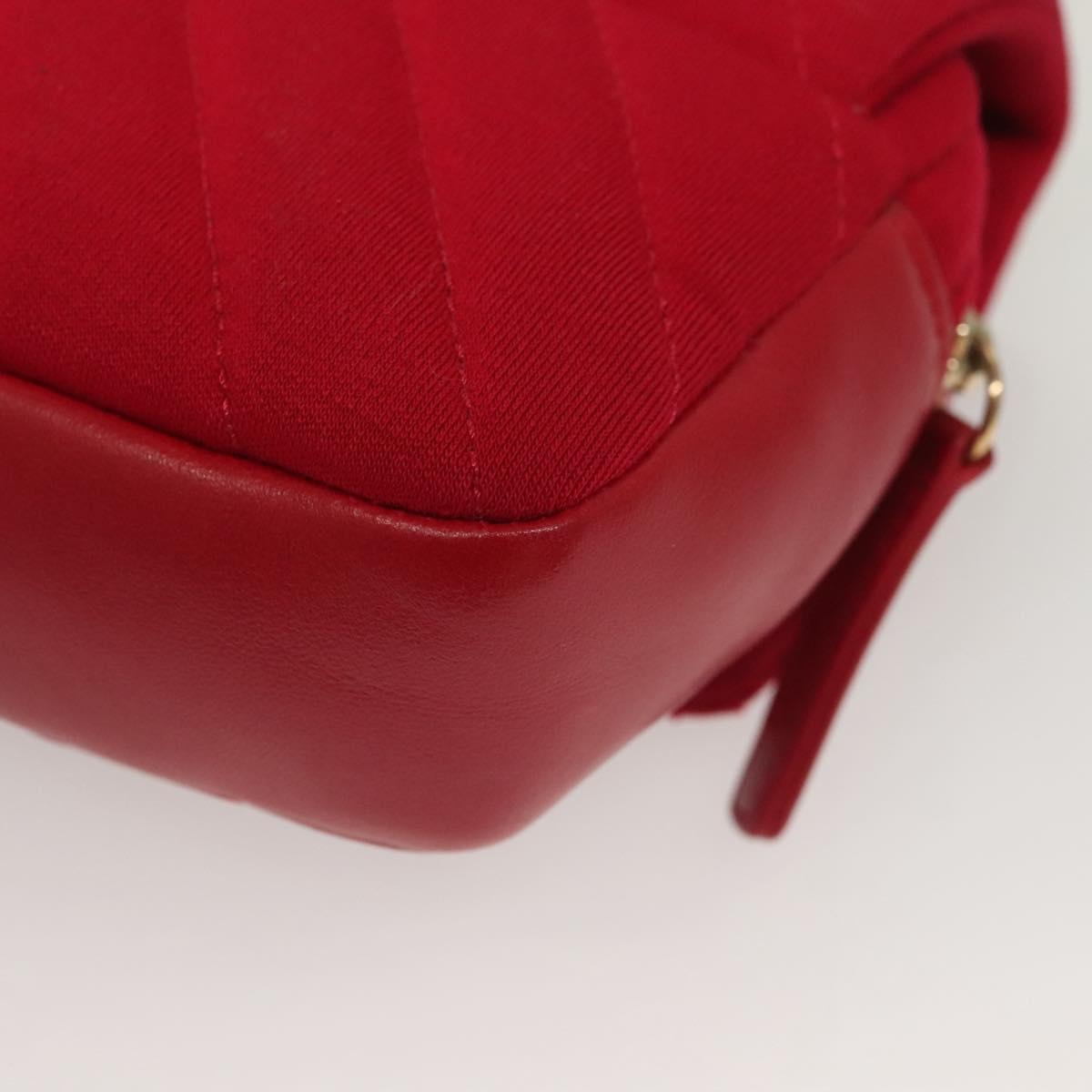 CHANEL Chain V Stitch Shoulder Bag Cotton Red Gold CC Auth 132418M