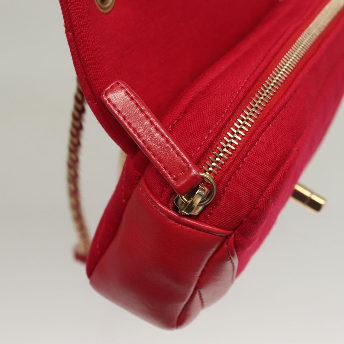 CHANEL Chain V Stitch Shoulder Bag Cotton Red Gold CC Auth 132418M
