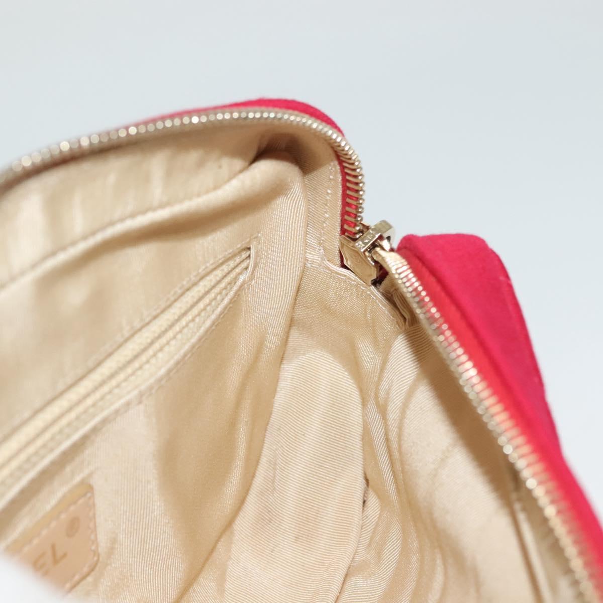 CHANEL Chain V Stitch Shoulder Bag Cotton Red Gold CC Auth 132418M