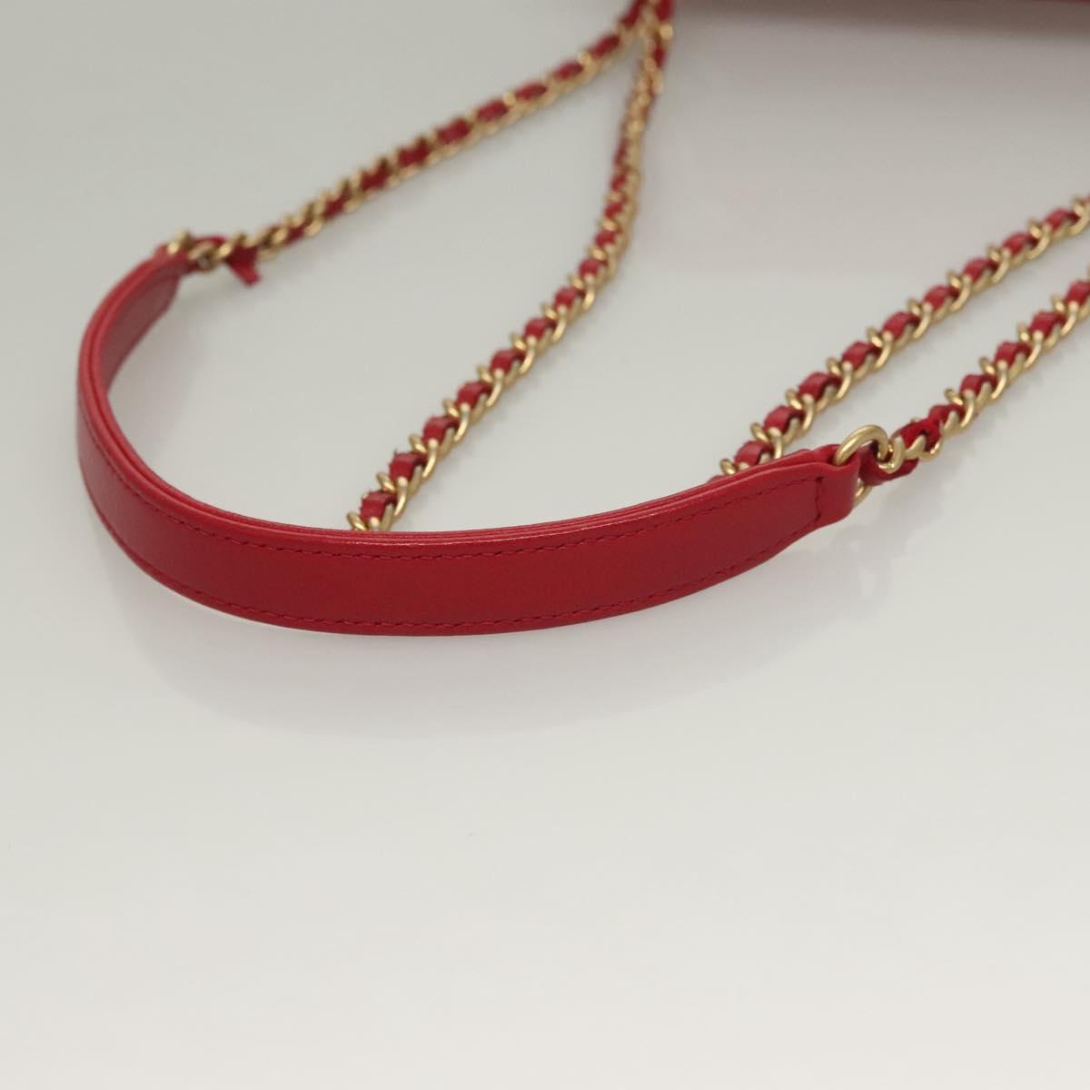 CHANEL Chain V Stitch Shoulder Bag Cotton Red Gold CC Auth 132418M