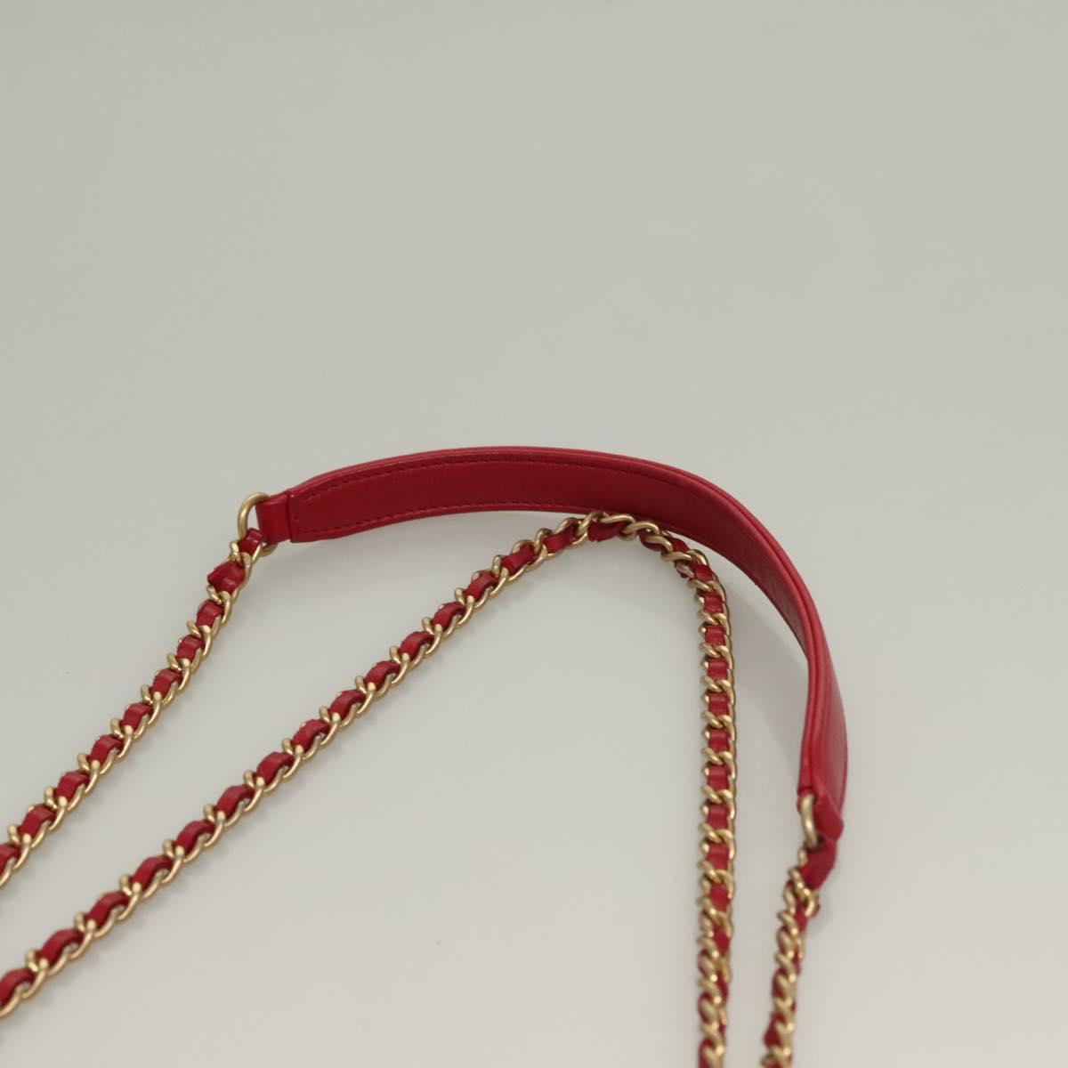 CHANEL Chain V Stitch Shoulder Bag Cotton Red Gold CC Auth 132418M