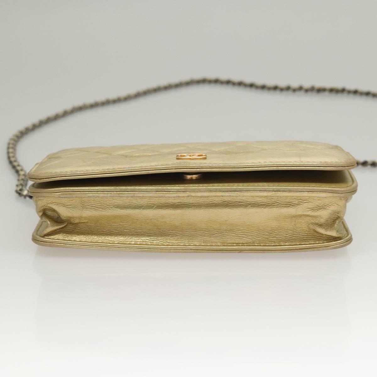 CHANEL Matelasse Chain Shoulder Bag Leather Gold CC Auth 132419