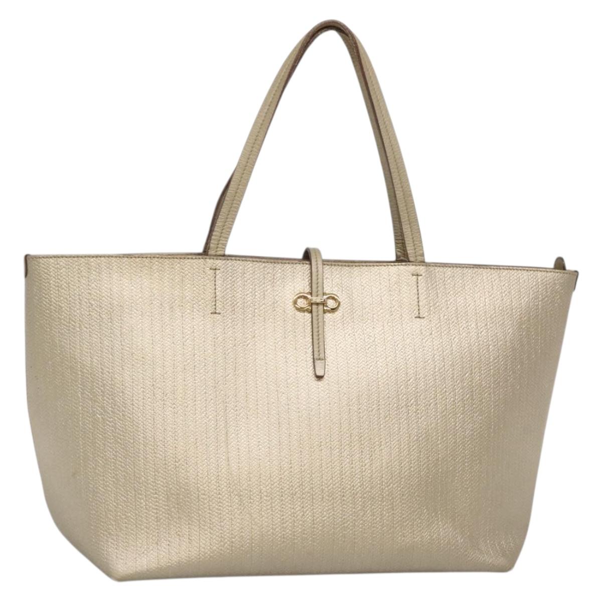 Salvatore Ferragamo Gancini Tote Bag Leather Gold Auth 132423