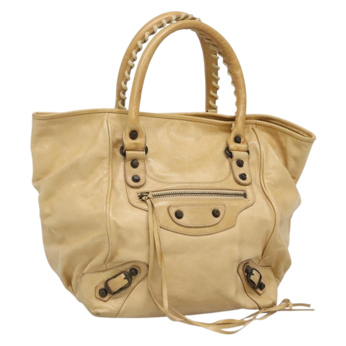 BALENCIAGA The Sunday Hand Bag Leather Beige Auth 132424