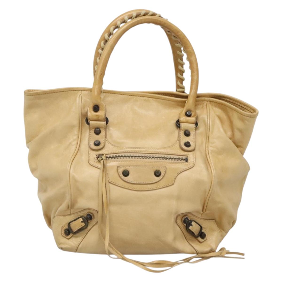 BALENCIAGA The Sunday Hand Bag Leather Beige Auth 132424