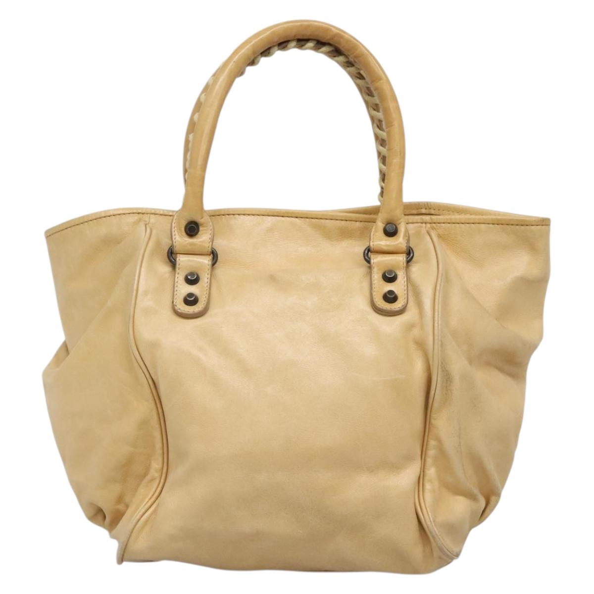 BALENCIAGA The Sunday Hand Bag Leather Beige Auth 132424