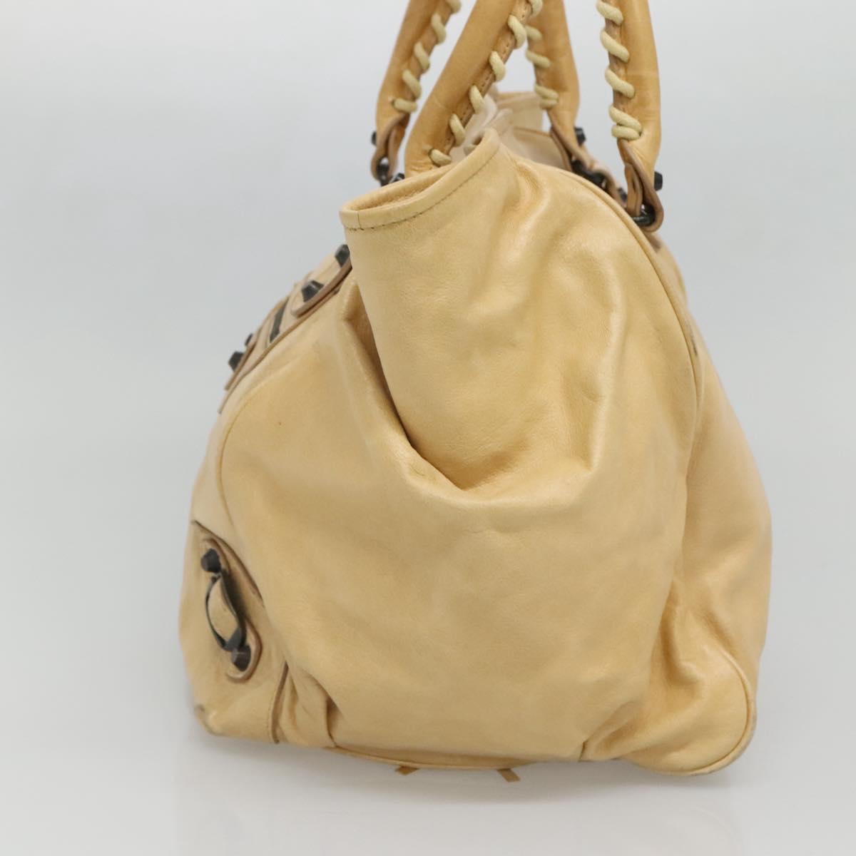 BALENCIAGA The Sunday Hand Bag Leather Beige Auth 132424