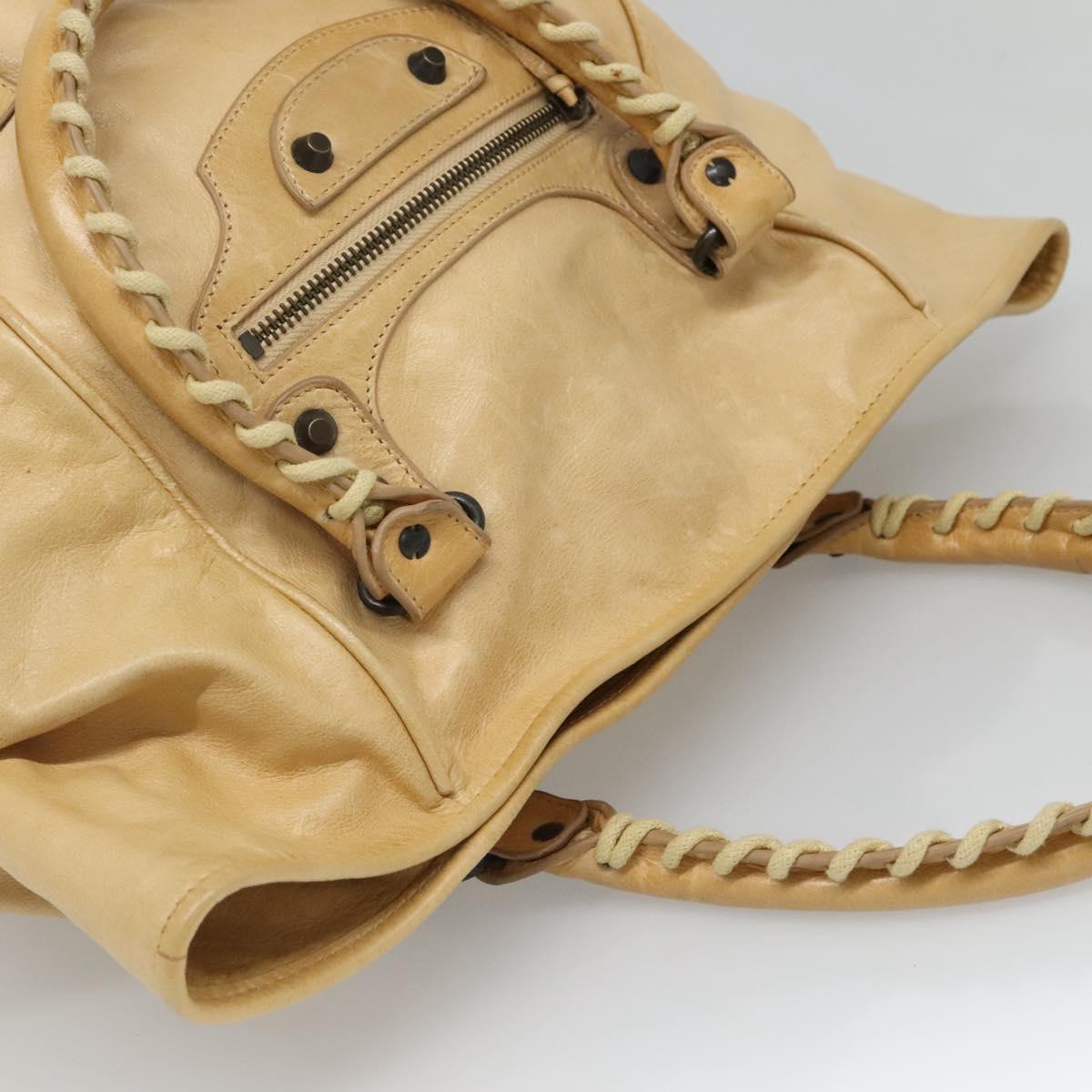 BALENCIAGA The Sunday Hand Bag Leather Beige Auth 132424