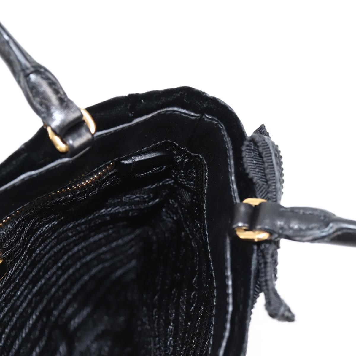 PRADA Hand Bag Velor Black Gold Auth 132428V
