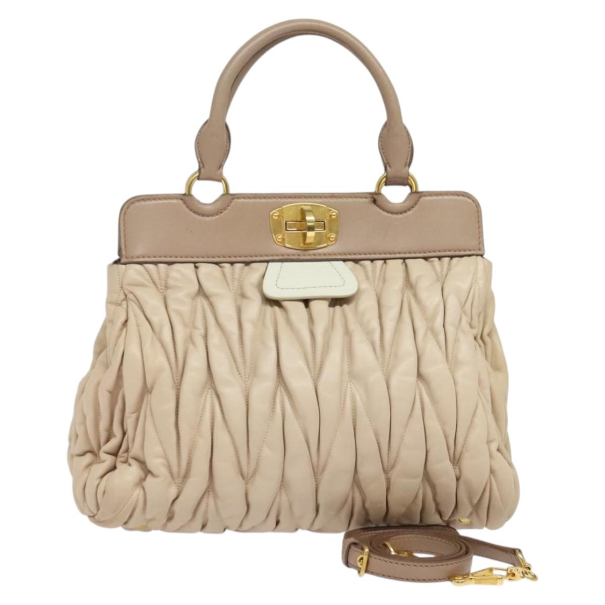 Miu Miu Matelasse Hand Bag Leather 2way Beige Gold Auth 132451