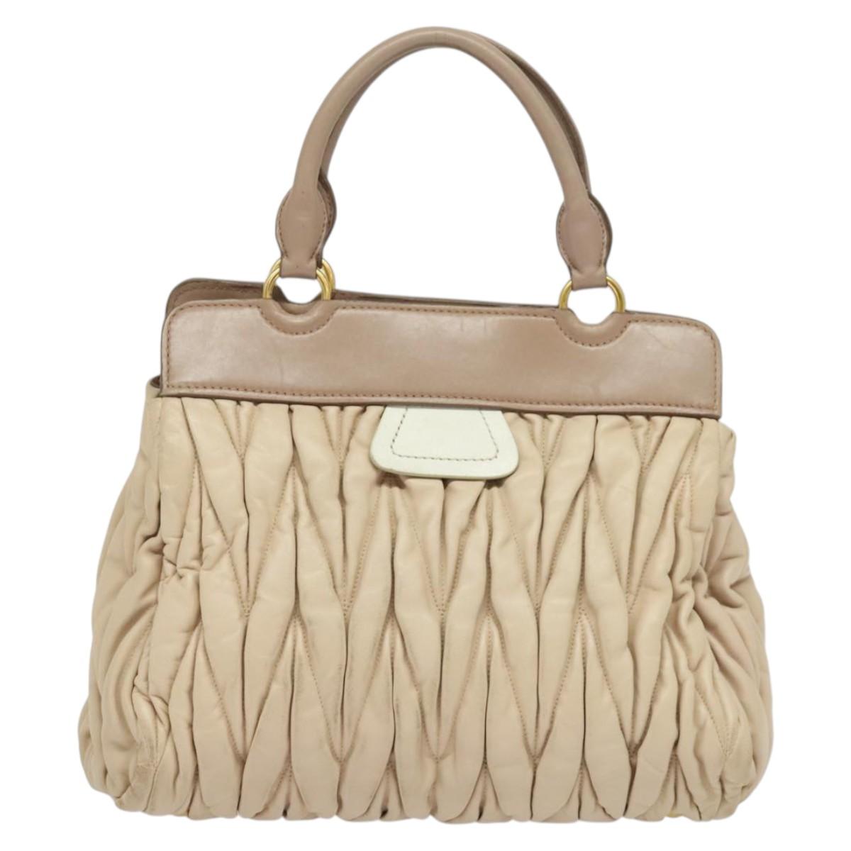 Miu Miu Matelasse Hand Bag Leather 2way Beige Gold Auth 132451