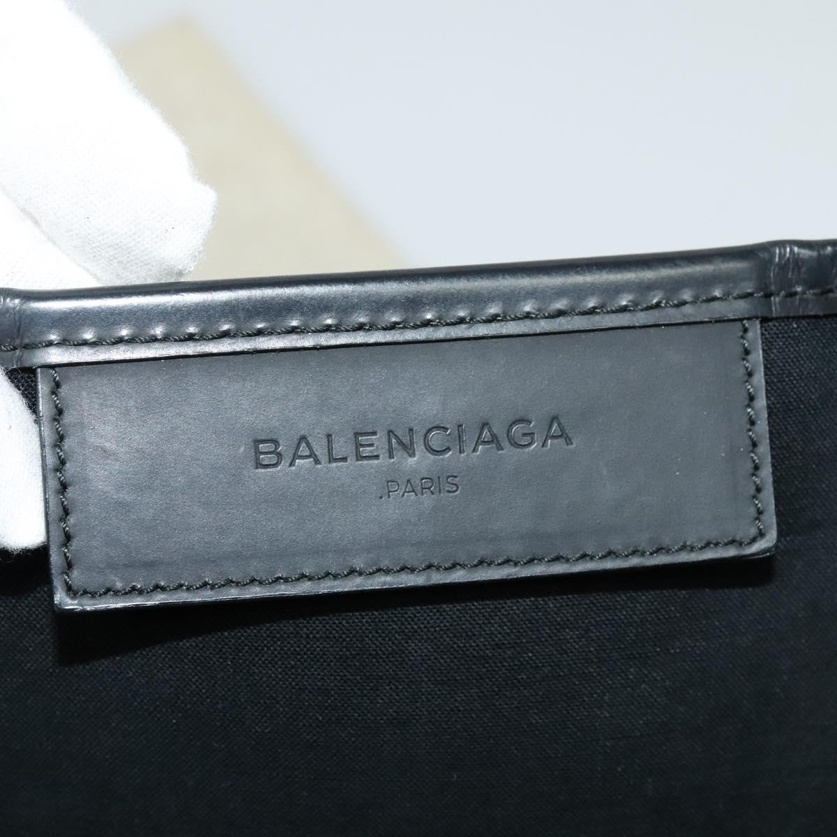 BALENCIAGA Navy Kabas Hand Bag Canvas Ivory Silver Auth 132455