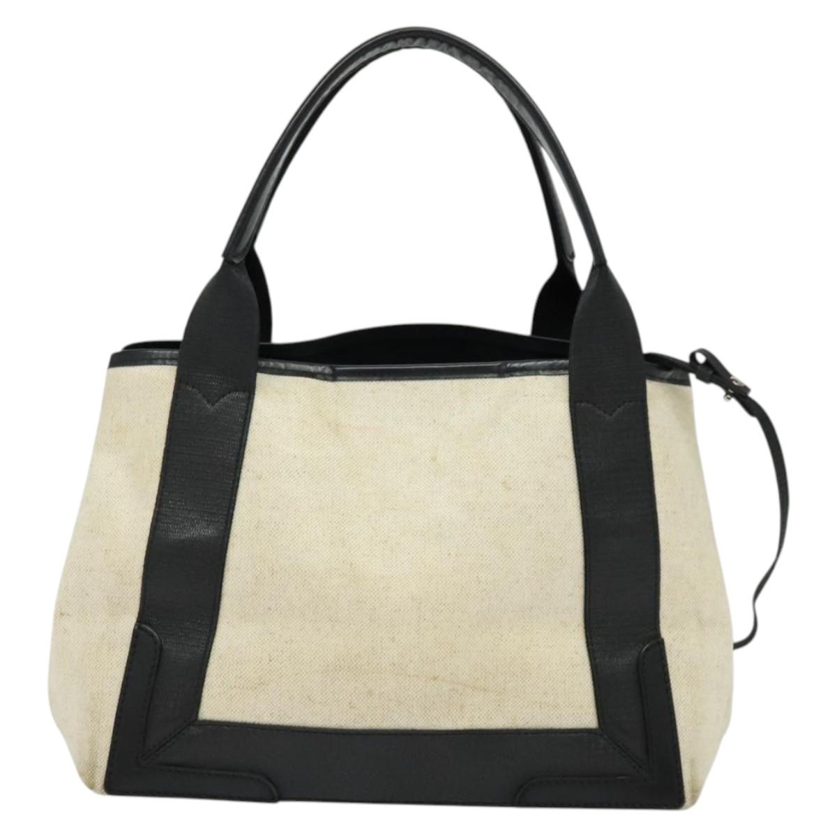 BALENCIAGA Navy Kabas Hand Bag Canvas Ivory Silver Auth 132455