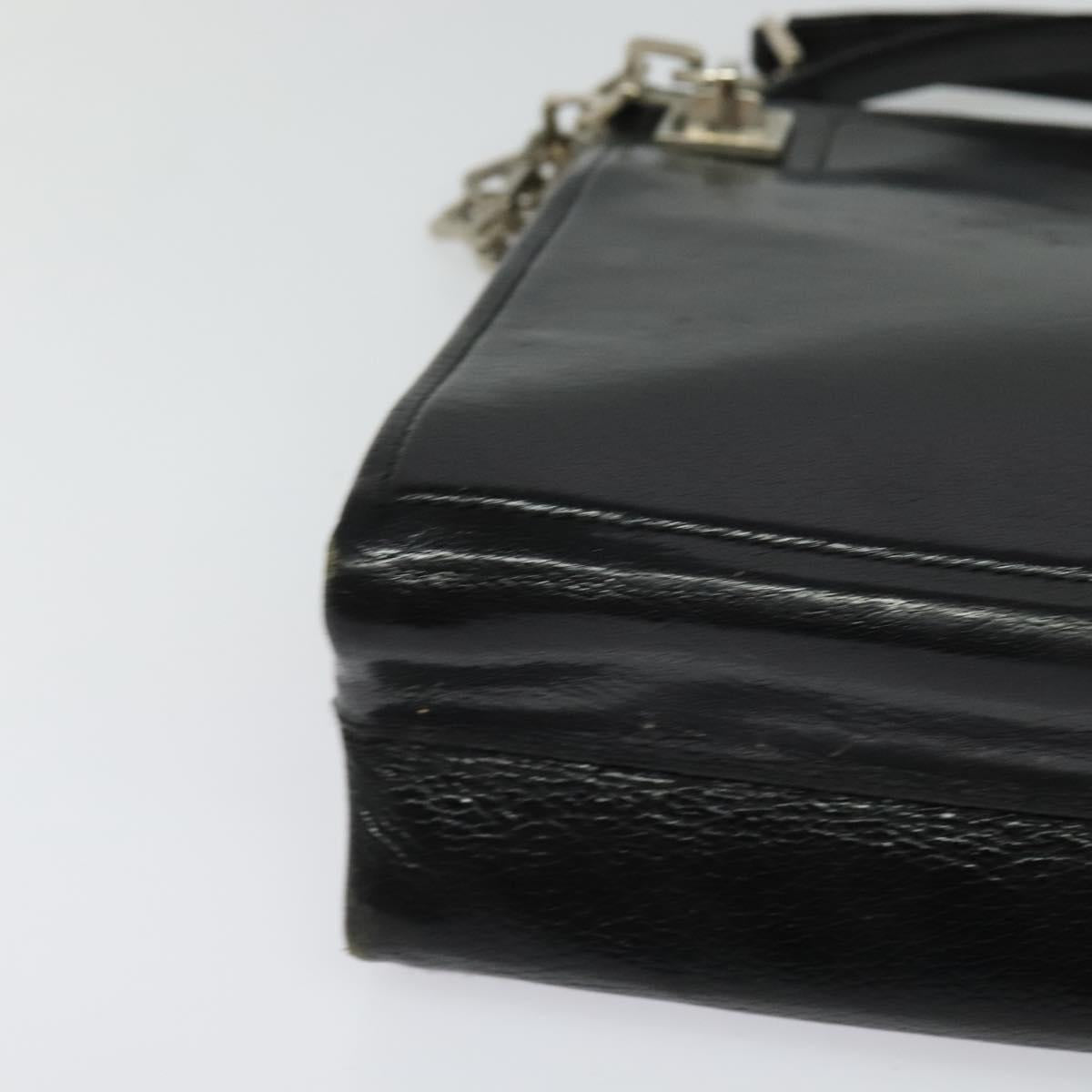BALLY Chain Tote Bag Leather Black Silver Auth 132476