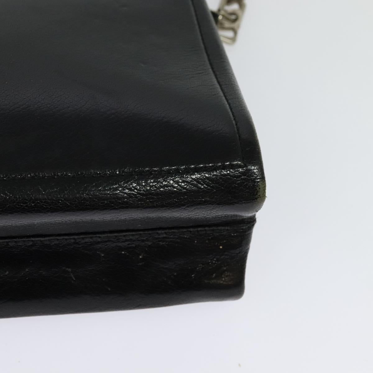 BALLY Chain Tote Bag Leather Black Silver Auth 132476