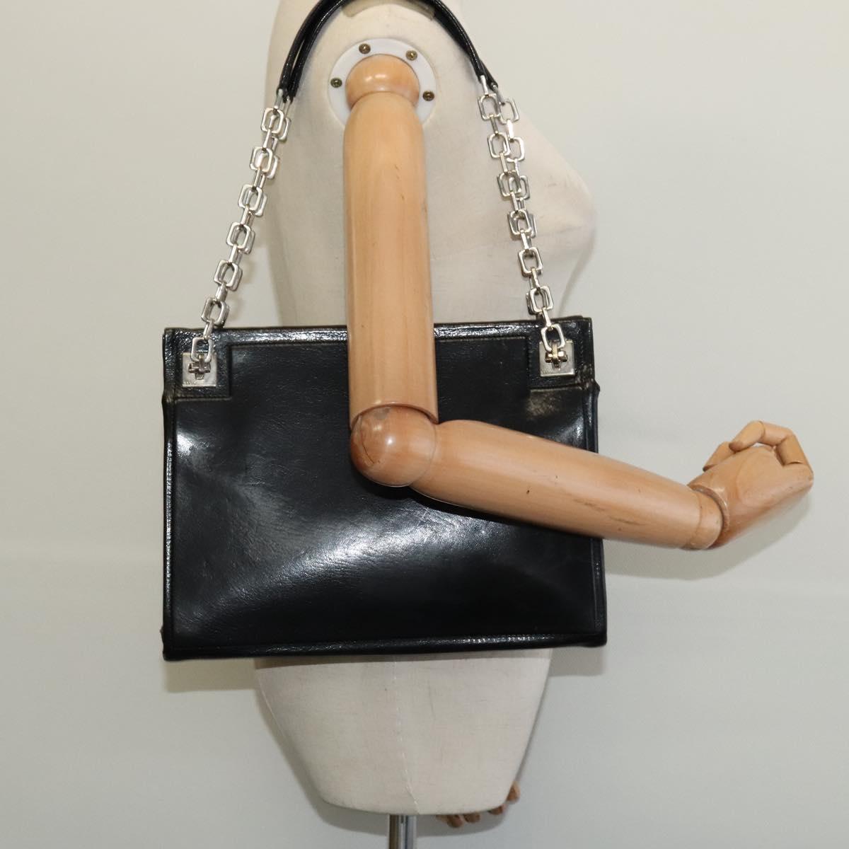 BALLY Chain Tote Bag Leather Black Silver Auth 132476