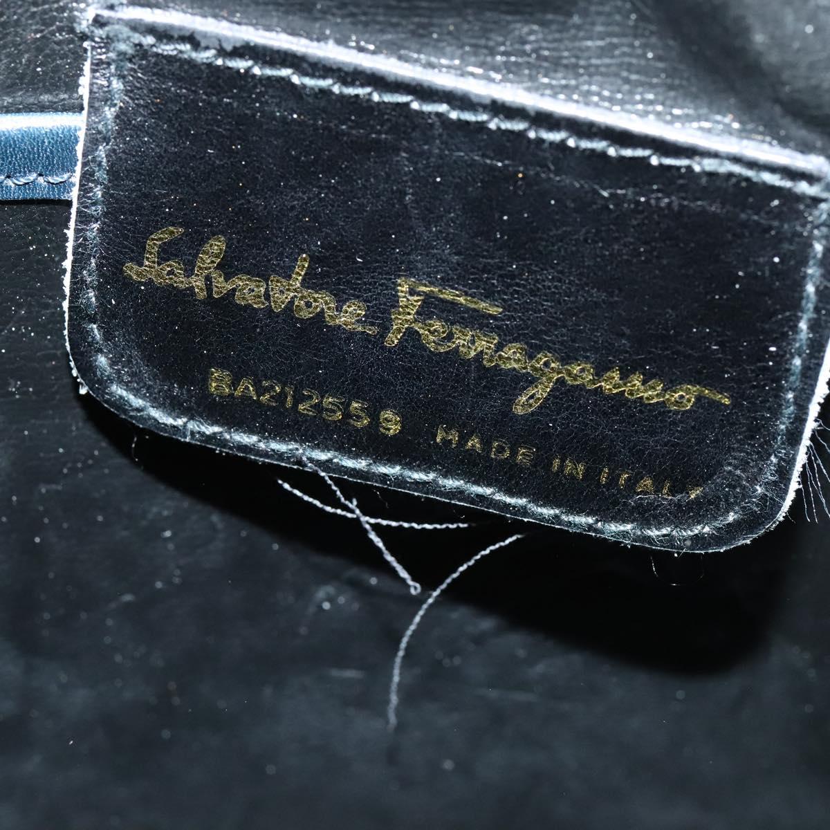 Salvatore Ferragamo Vala Shoulder Bag Leather Navy Gold Auth 132480