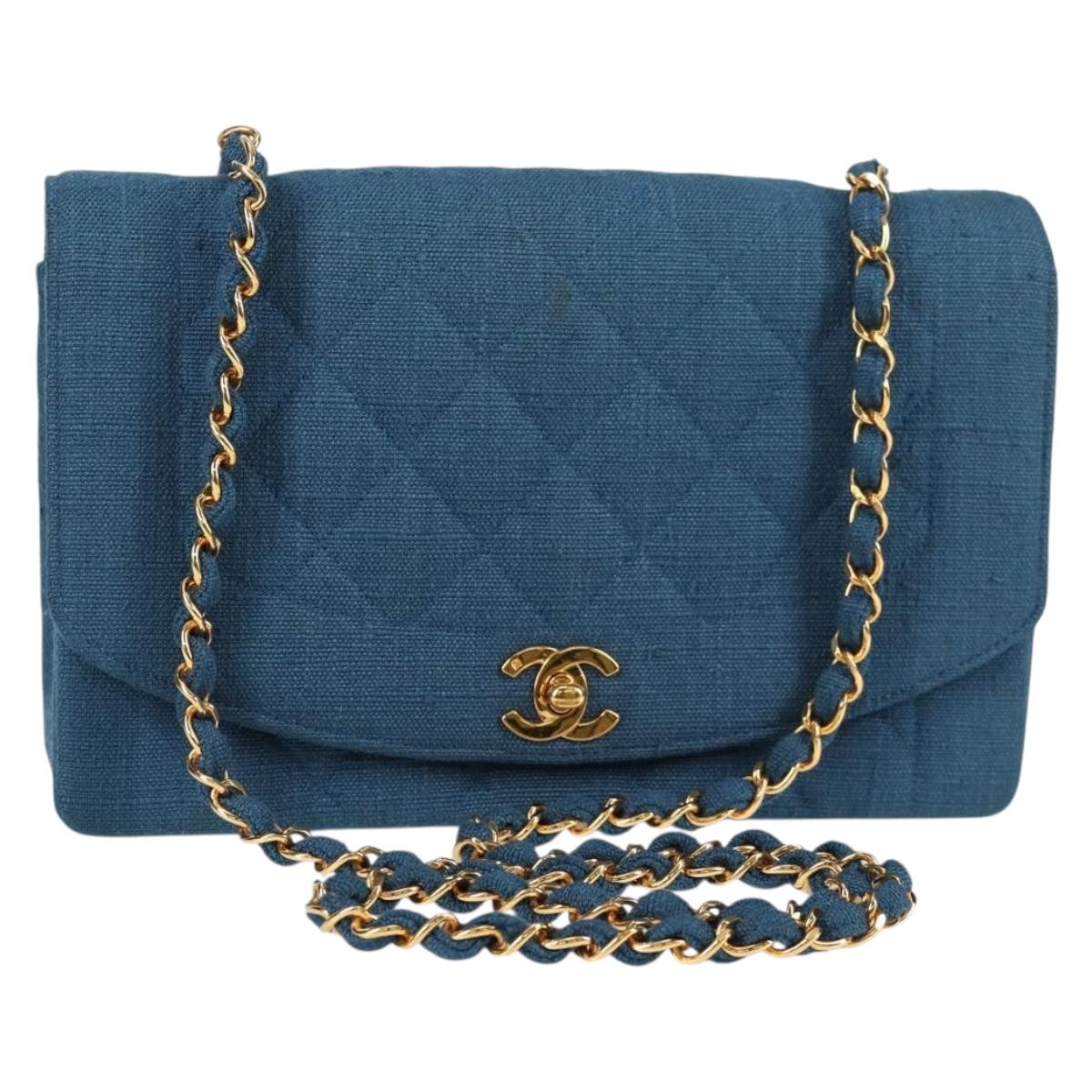 CHANEL Diana Flap Chain Shoulder Bag Canvas Blue Gold CC Auth 132485SM
