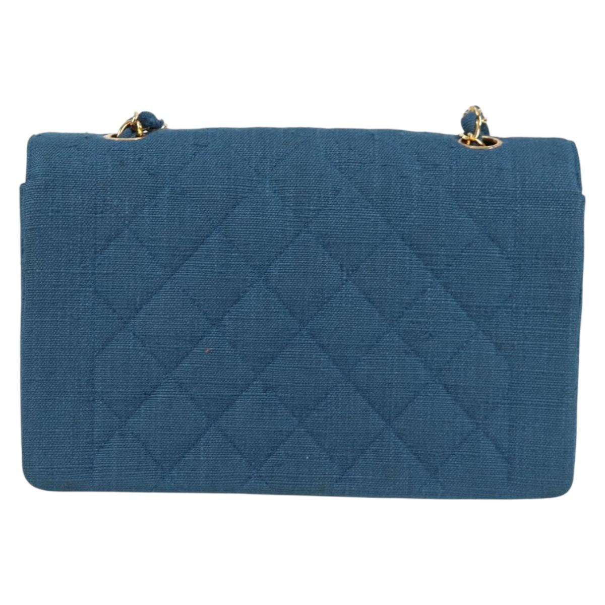 CHANEL Diana Flap Chain Shoulder Bag Canvas Blue Gold CC Auth 132485SM