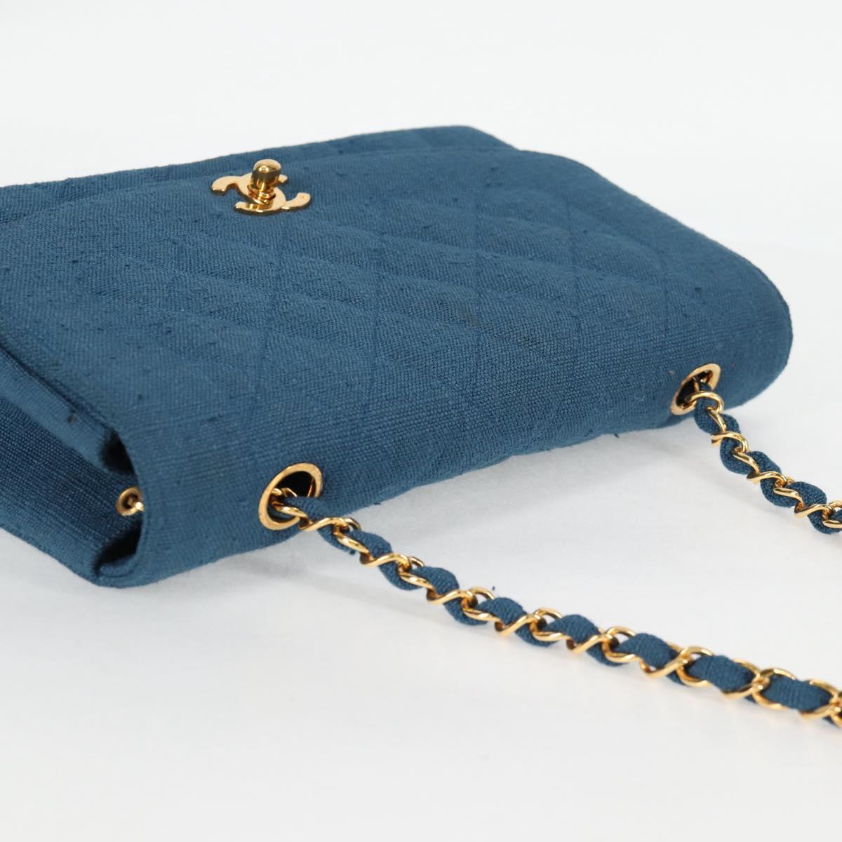 CHANEL Diana Flap Chain Shoulder Bag Canvas Blue Gold CC Auth 132485SM