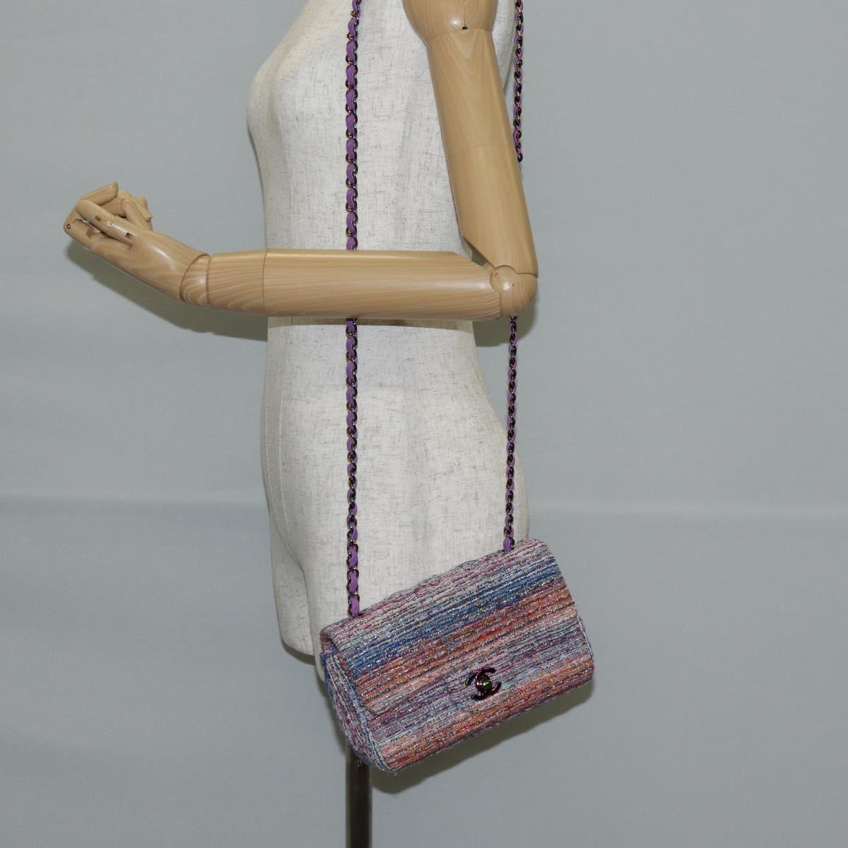 CHANEL Matelasse Chain Shoulder Bag Tweed Multicolor CC Auth 132486SM