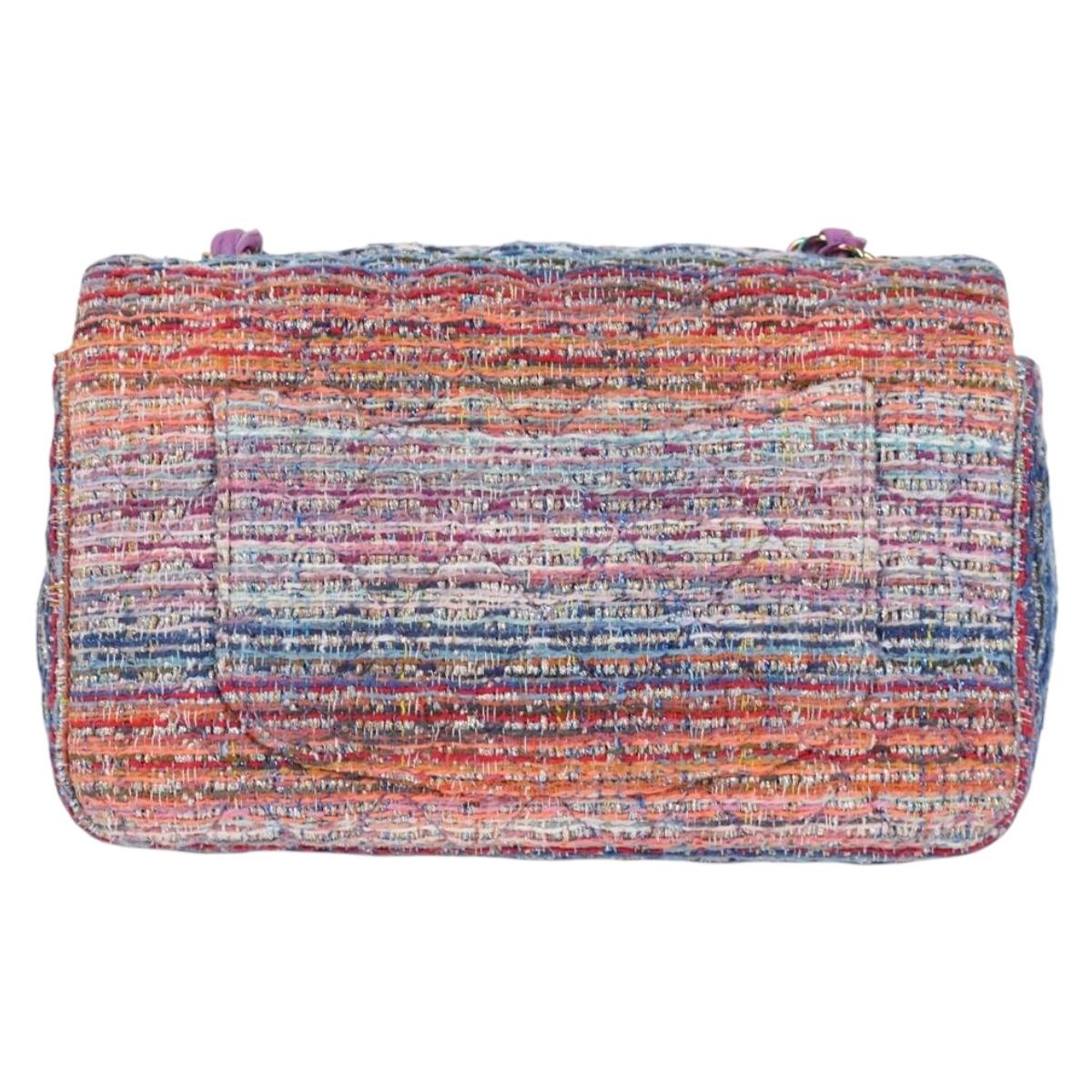 CHANEL Matelasse Chain Shoulder Bag Tweed Multicolor CC Auth 132486SM