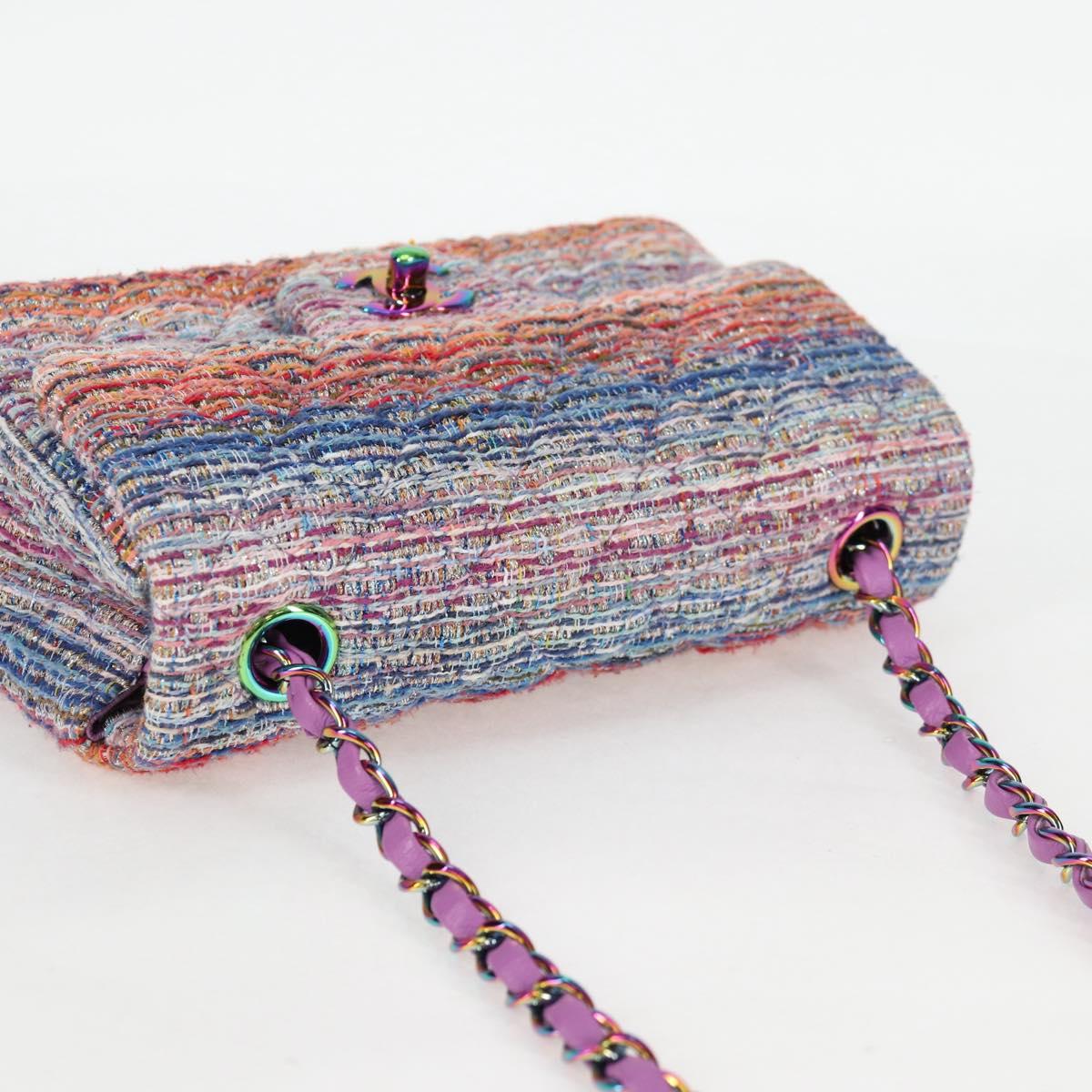 CHANEL Matelasse Chain Shoulder Bag Tweed Multicolor CC Auth 132486SM