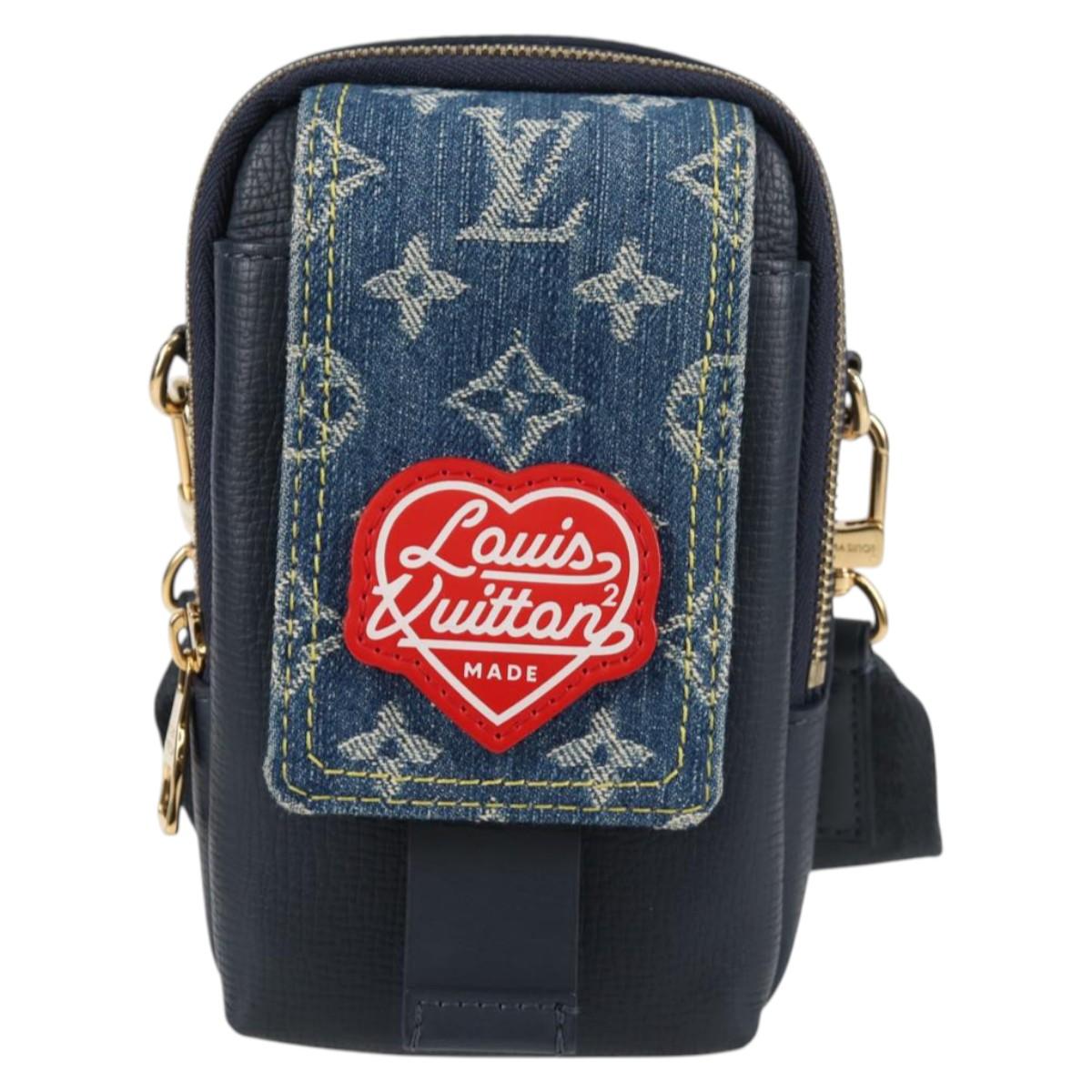 LOUIS VUITTON LV Squared Double Phone Pouch Blue M81060 LV Auth 132489M