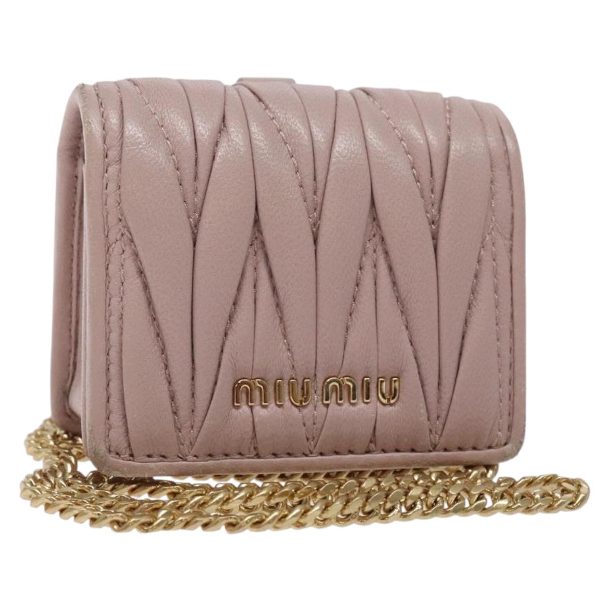 Miu Miu Matelasse Neck Pouch Shoulder Bag Leather Pink Gold Auth 132494