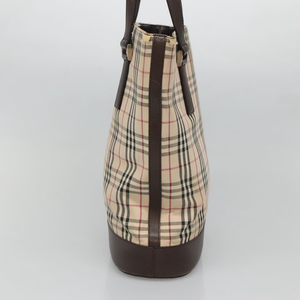 BURBERRY Nova Check Tote Bag Canvas Beige Silver Auth 132506