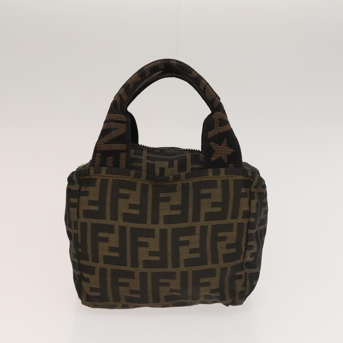 FENDI Zucca Canvas Hand Bag Leather 2Set Light Blue Black Brown Auth 132508