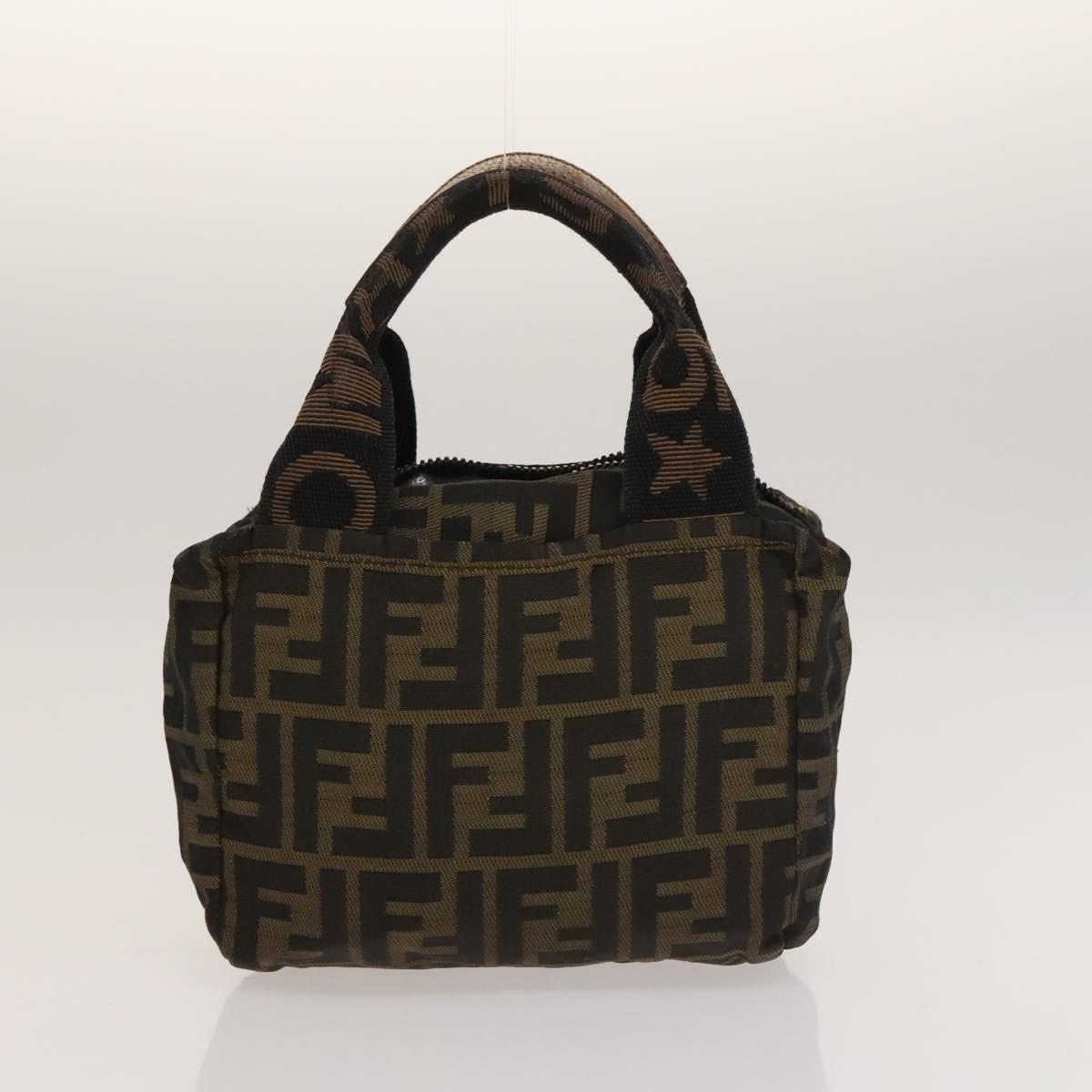 FENDI Zucca Canvas Hand Bag Leather 2Set Light Blue Black Brown Auth 132508