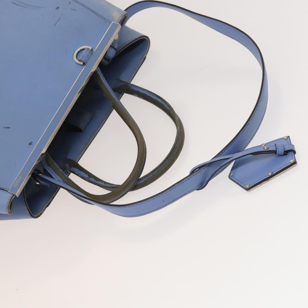 FENDI Zucca Canvas Hand Bag Leather 2Set Light Blue Black Brown Auth 132508