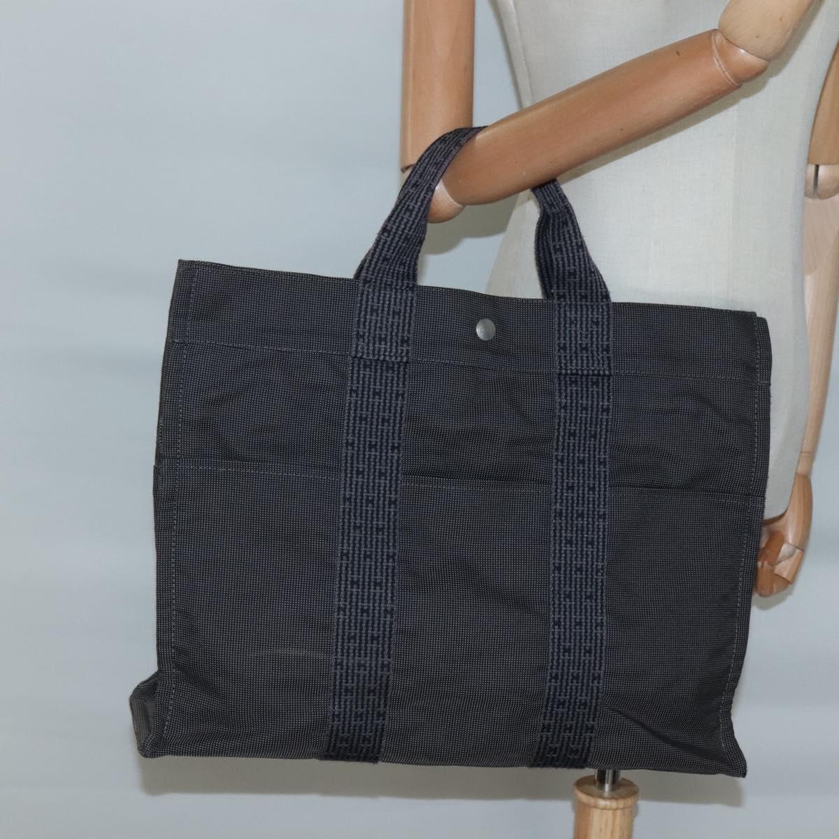 HERMES Her Line MM Tote Bag Canvas Gray Silver Auth 132513