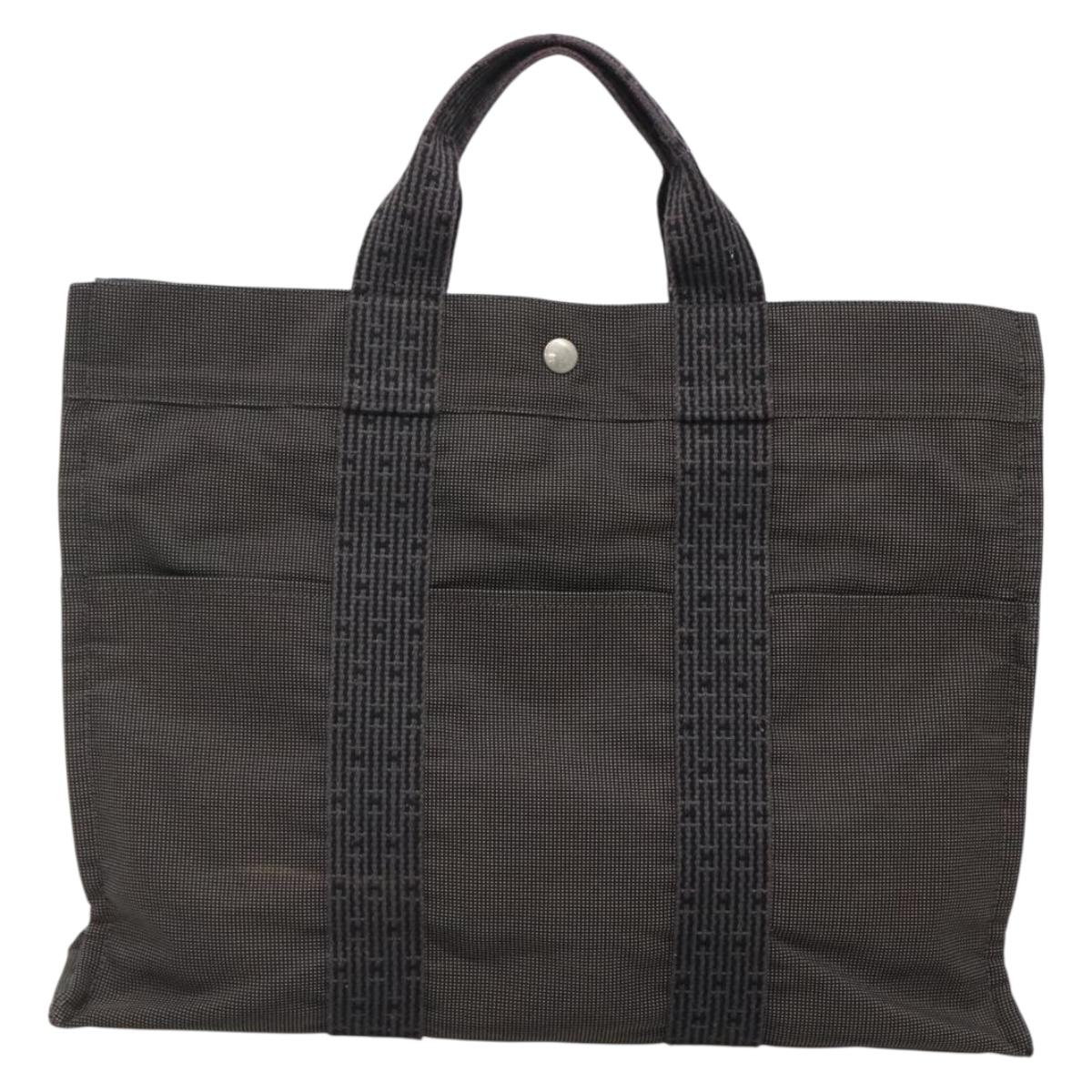 HERMES Her Line MM Tote Bag Canvas Gray Silver Auth 132513