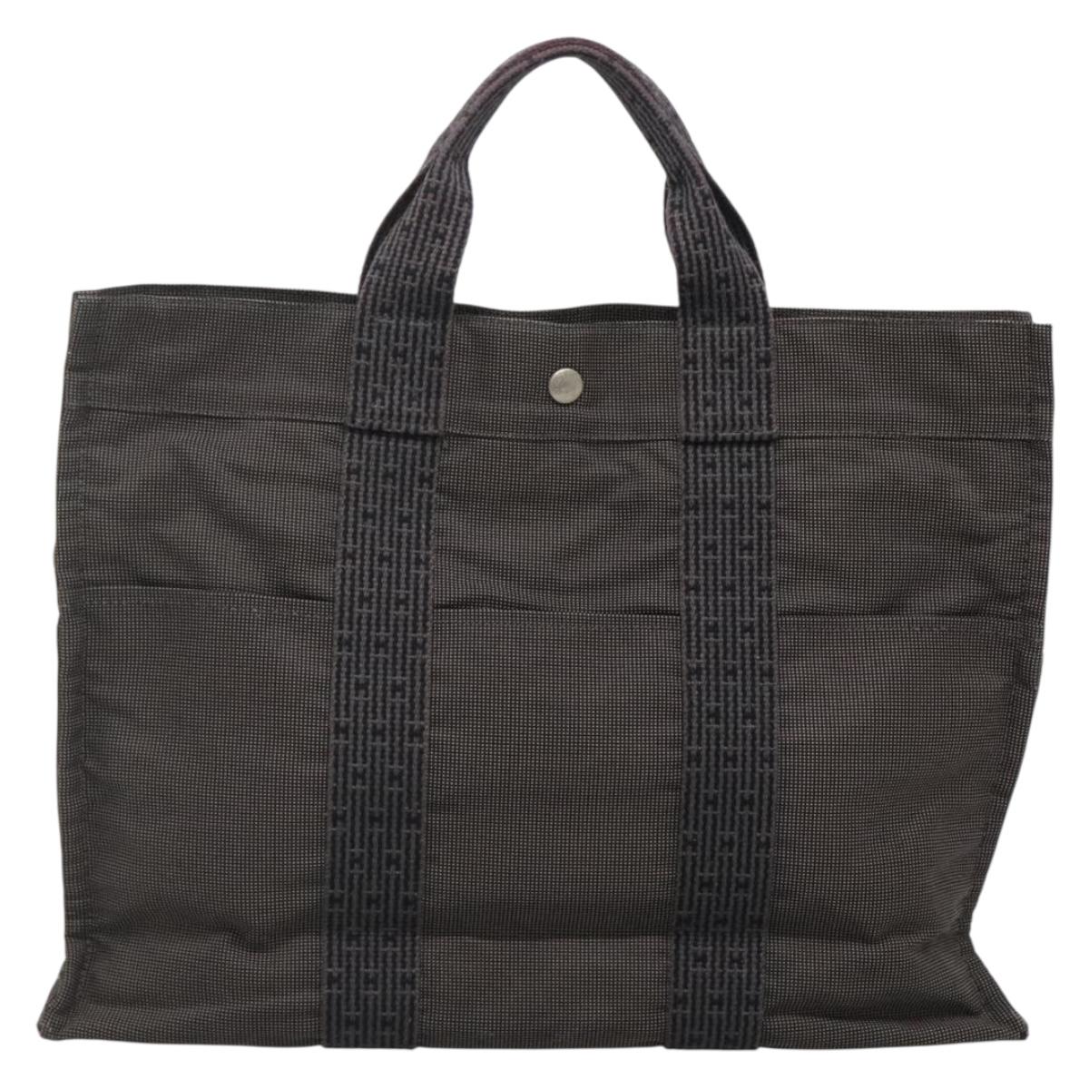 HERMES Her Line MM Tote Bag Canvas Gray Silver Auth 132513