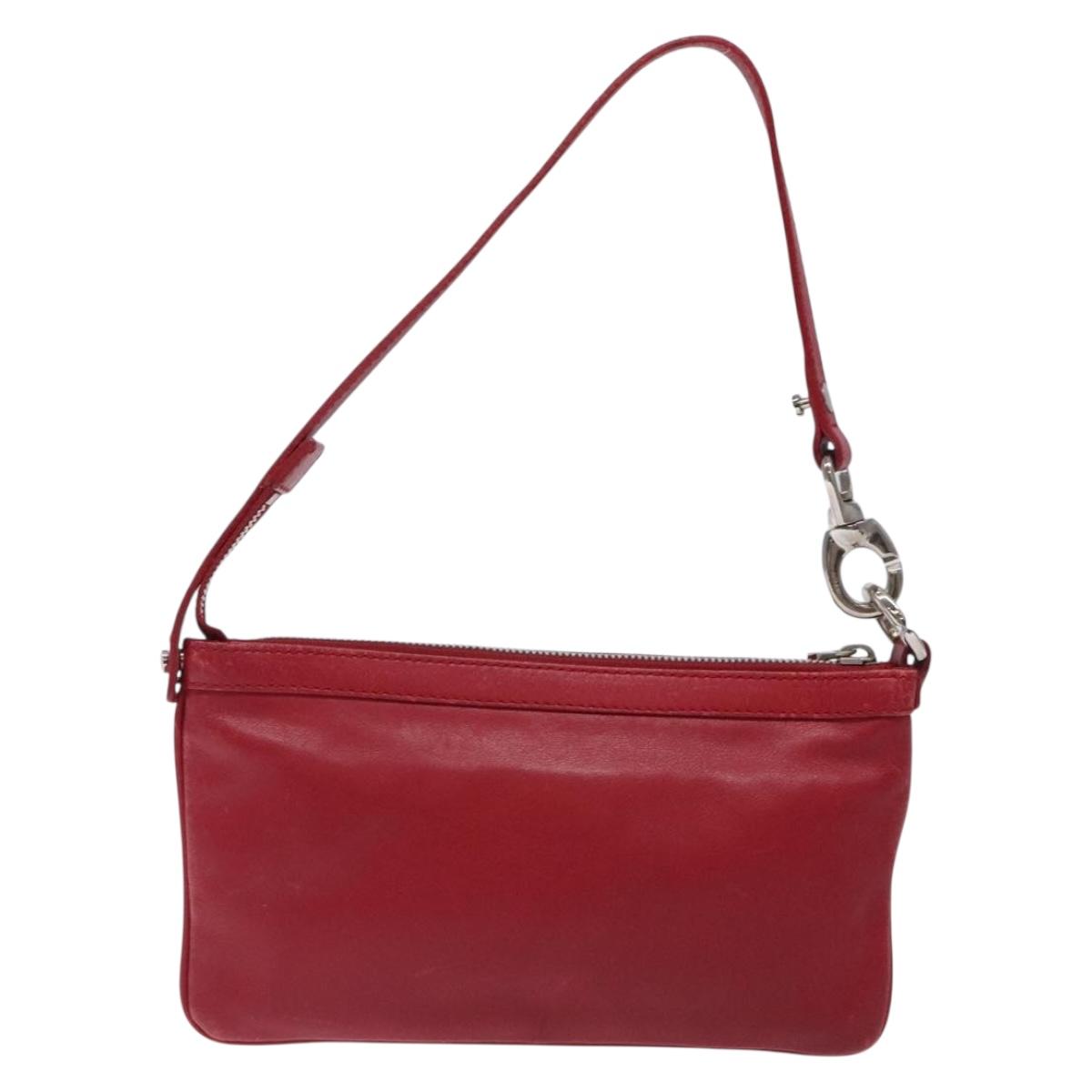 CELINE Accessory Pouch Leather Red Silver Auth 132517