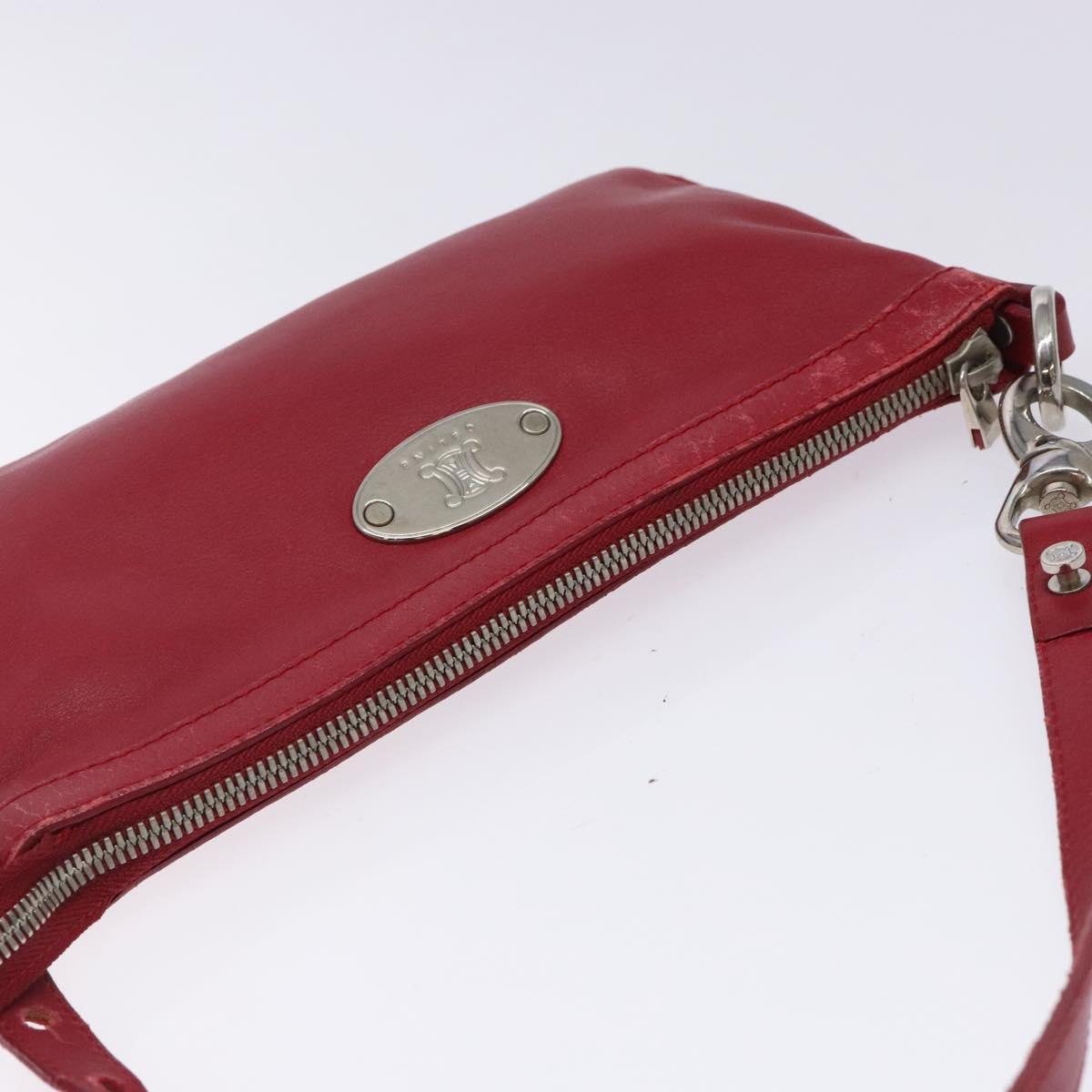 CELINE Accessory Pouch Leather Red Silver Auth 132517