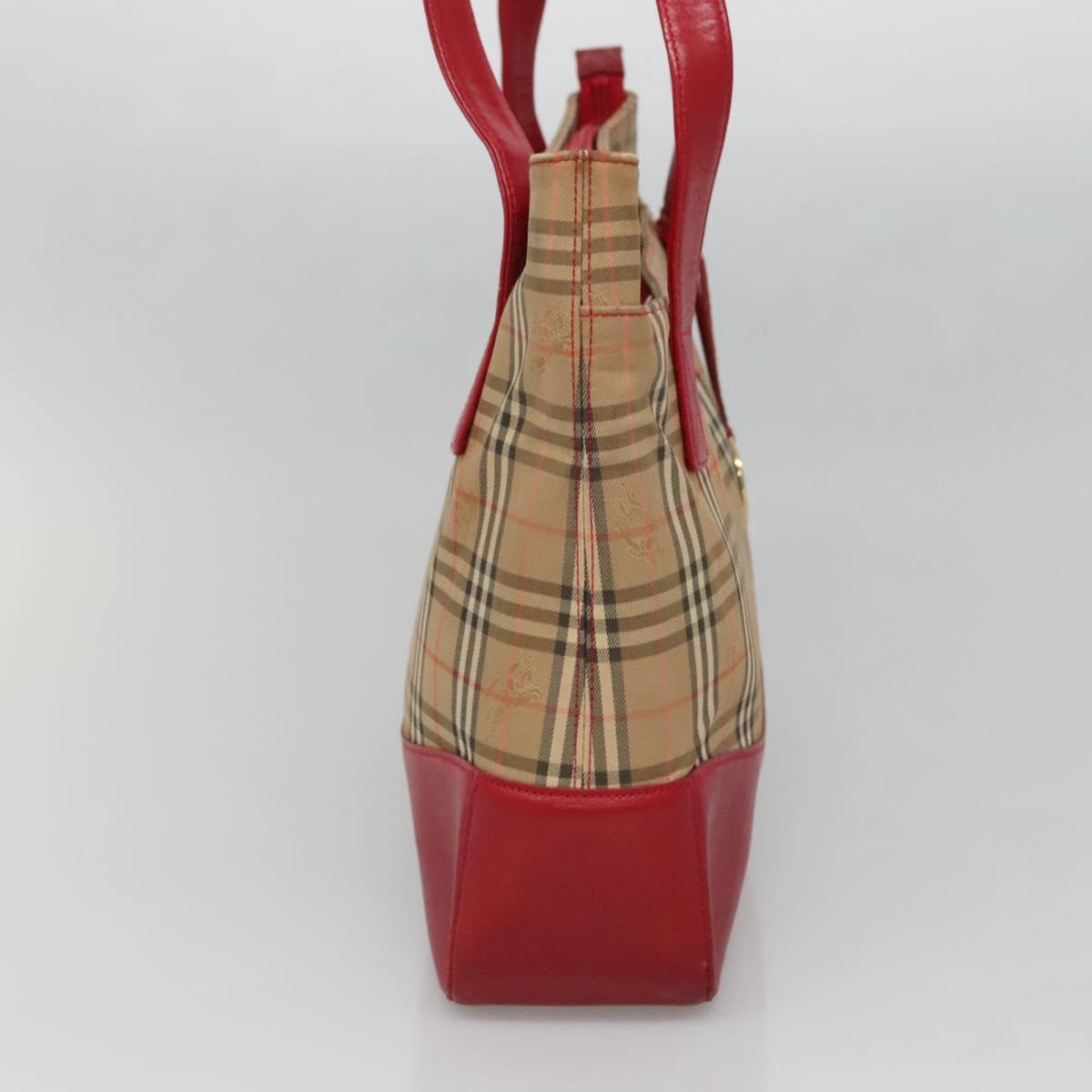 BURBERRY Nova Check Tote Bag Canvas Beige Red gold Auth 132521