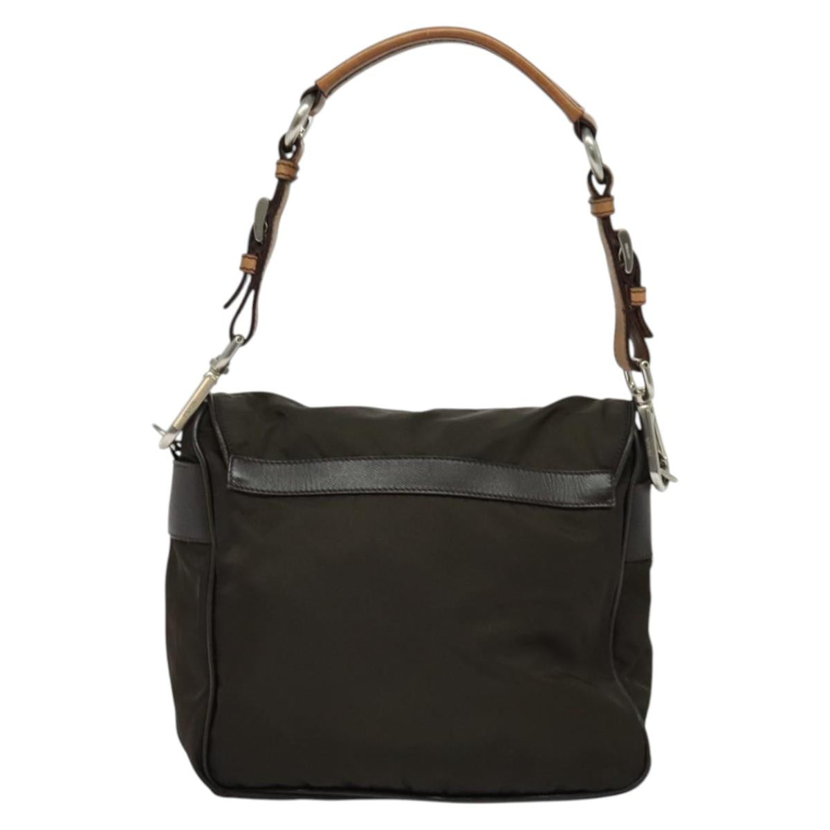 PRADA Shoulder Bag Nylon Khaki Silver Auth 132522