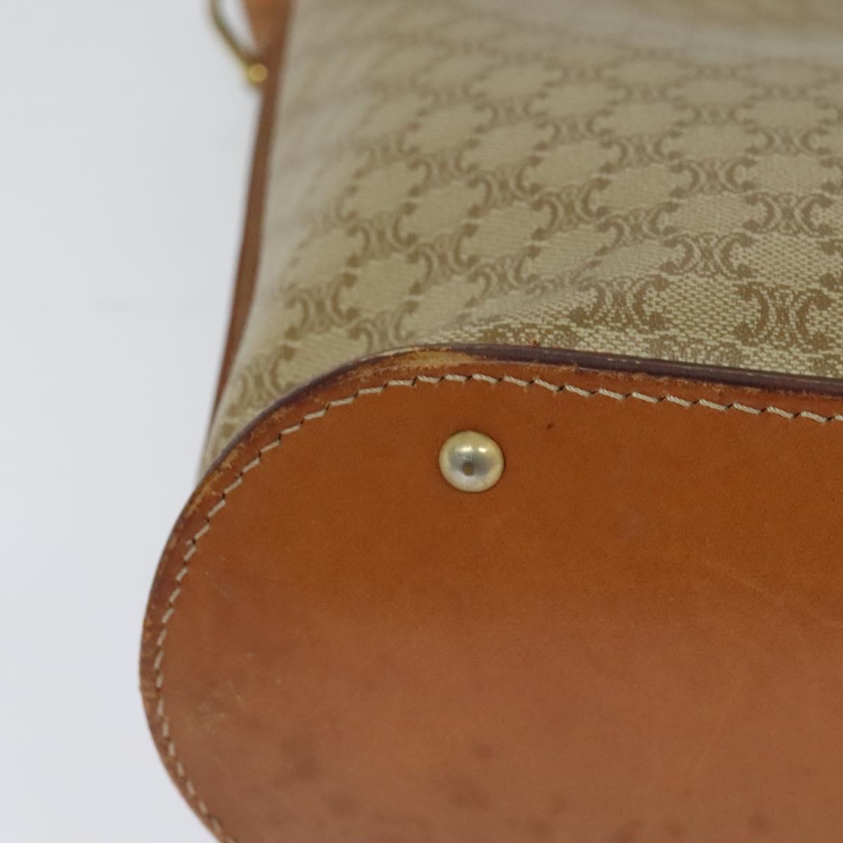 CELINE Macadam Canvas Shoulder Bag PVC Beige Gold Auth 132542